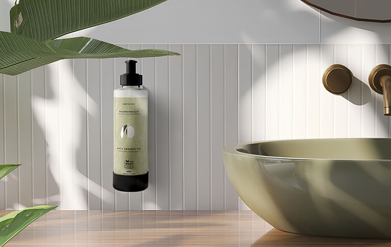 OroVerde dispenser ricaricabile con cosmetici all'olio di oliva bio 